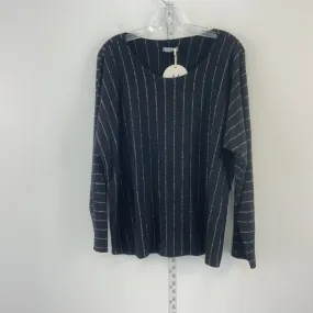 3 Stars Boat Neck Brand New Black Viscose Striped Pullover Sweater Size 6
