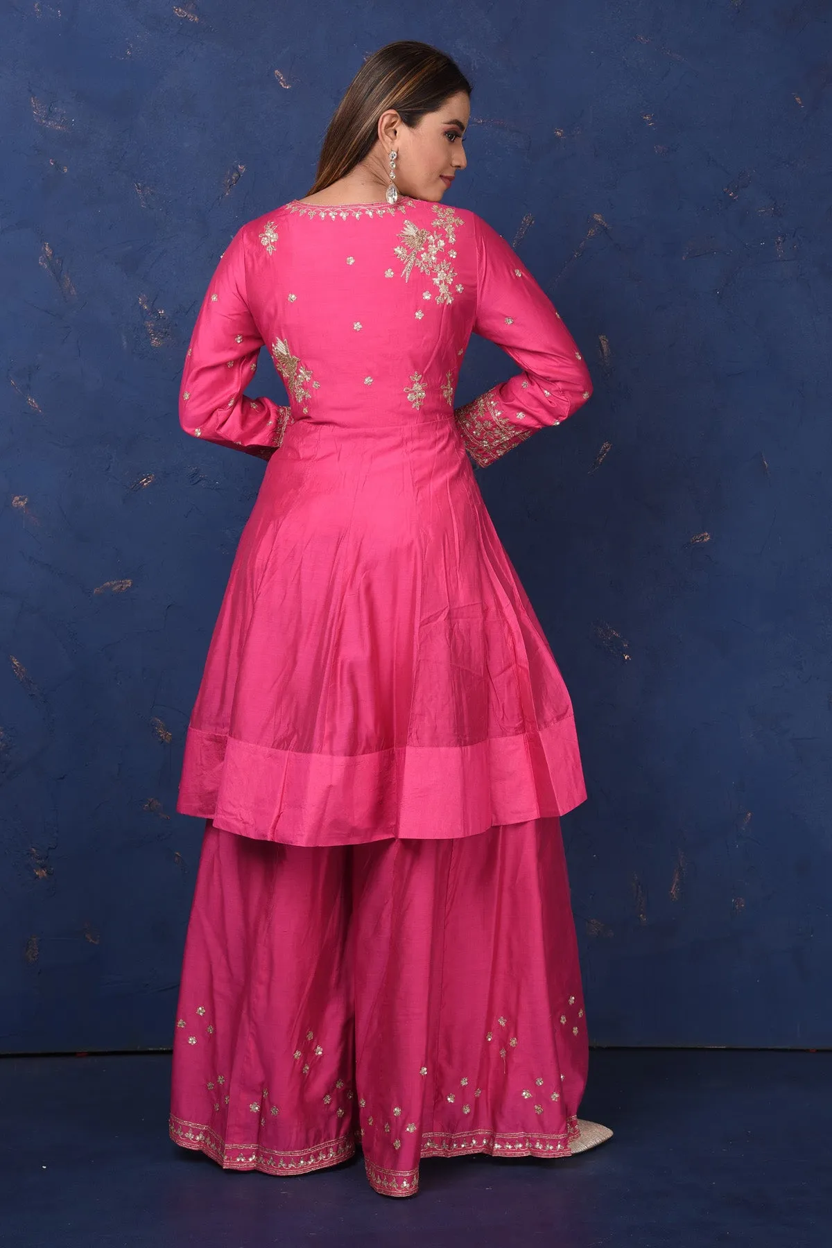 502781 Bright Pink Embroidered Sharara Suit with Dupatta