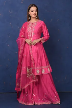 502781 Bright Pink Embroidered Sharara Suit with Dupatta