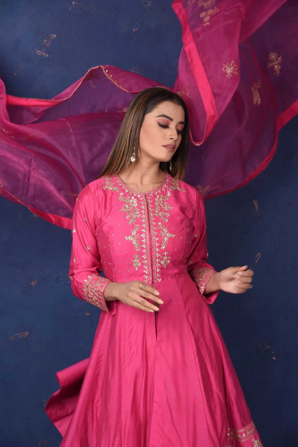 502781 Bright Pink Embroidered Sharara Suit with Dupatta