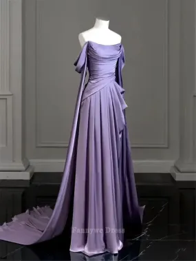 A-line Elegant Purple Satin formal dresses Bridesmaid Dresses evening gown Prom Dress