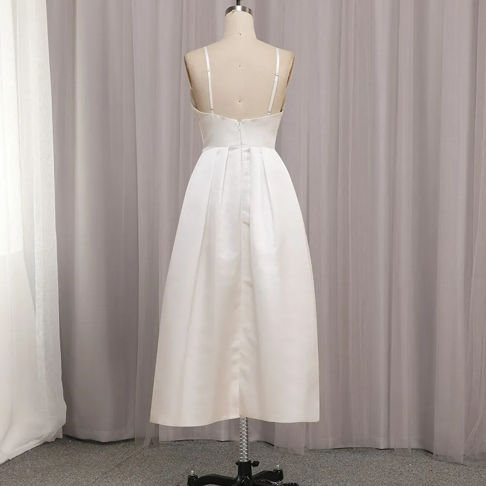 A Line Satin Prom Dresses Sexy Spaghetti Strap Backless Evening Gown