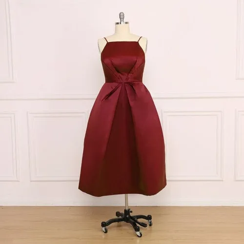 A Line Satin Prom Dresses Sexy Spaghetti Strap Backless Evening Gown