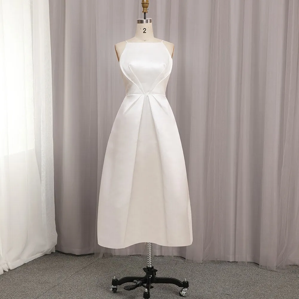 A Line Satin Prom Dresses Sexy Spaghetti Strap Backless Evening Gown