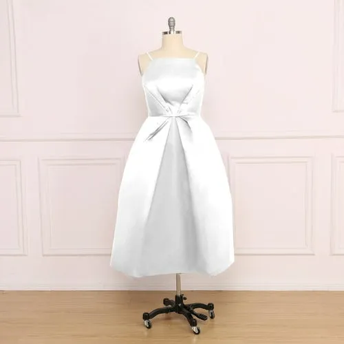 A Line Satin Prom Dresses Sexy Spaghetti Strap Backless Evening Gown