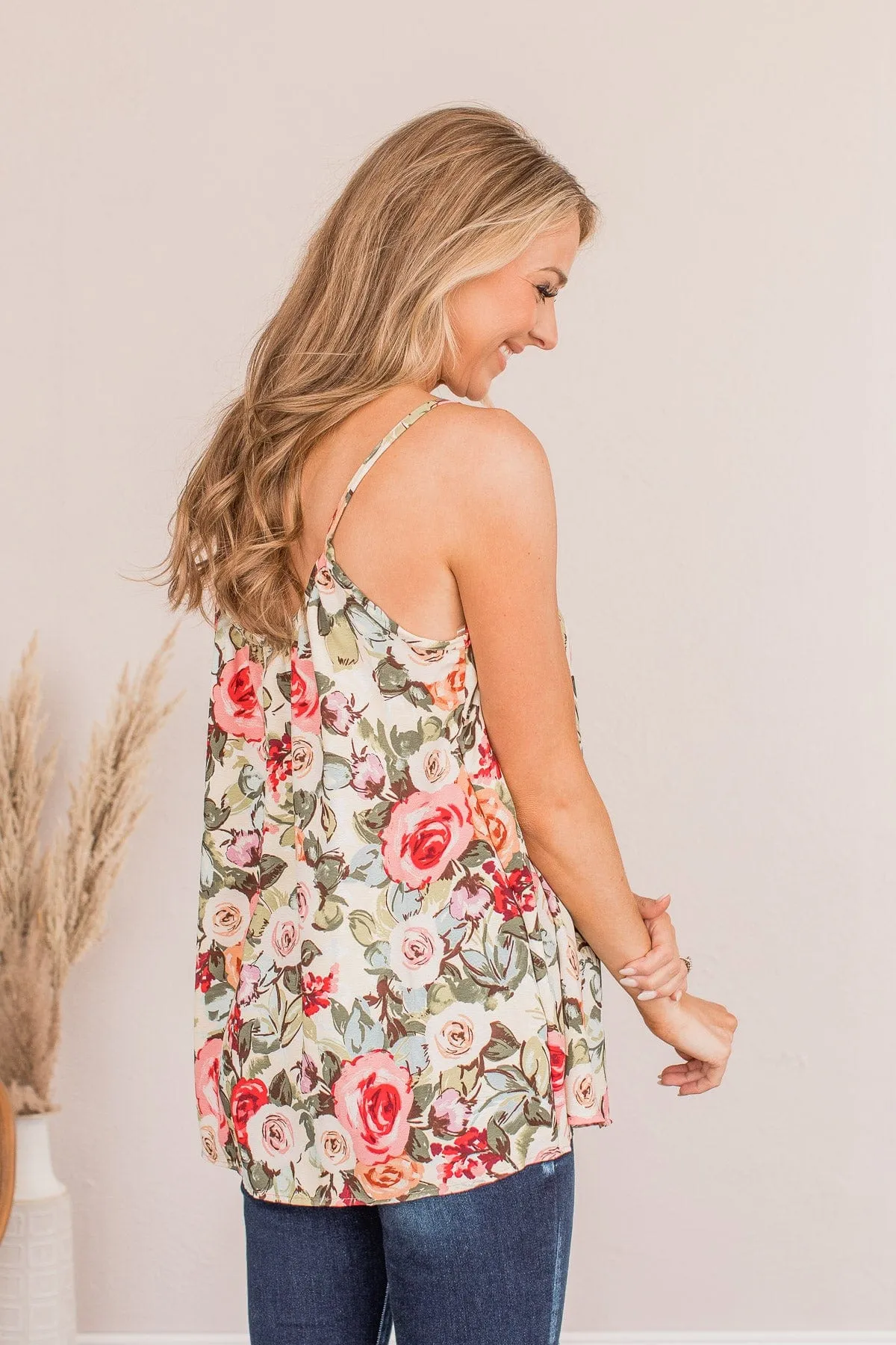 A Rose Is A Rose Floral Tank- Pink Multicolor
