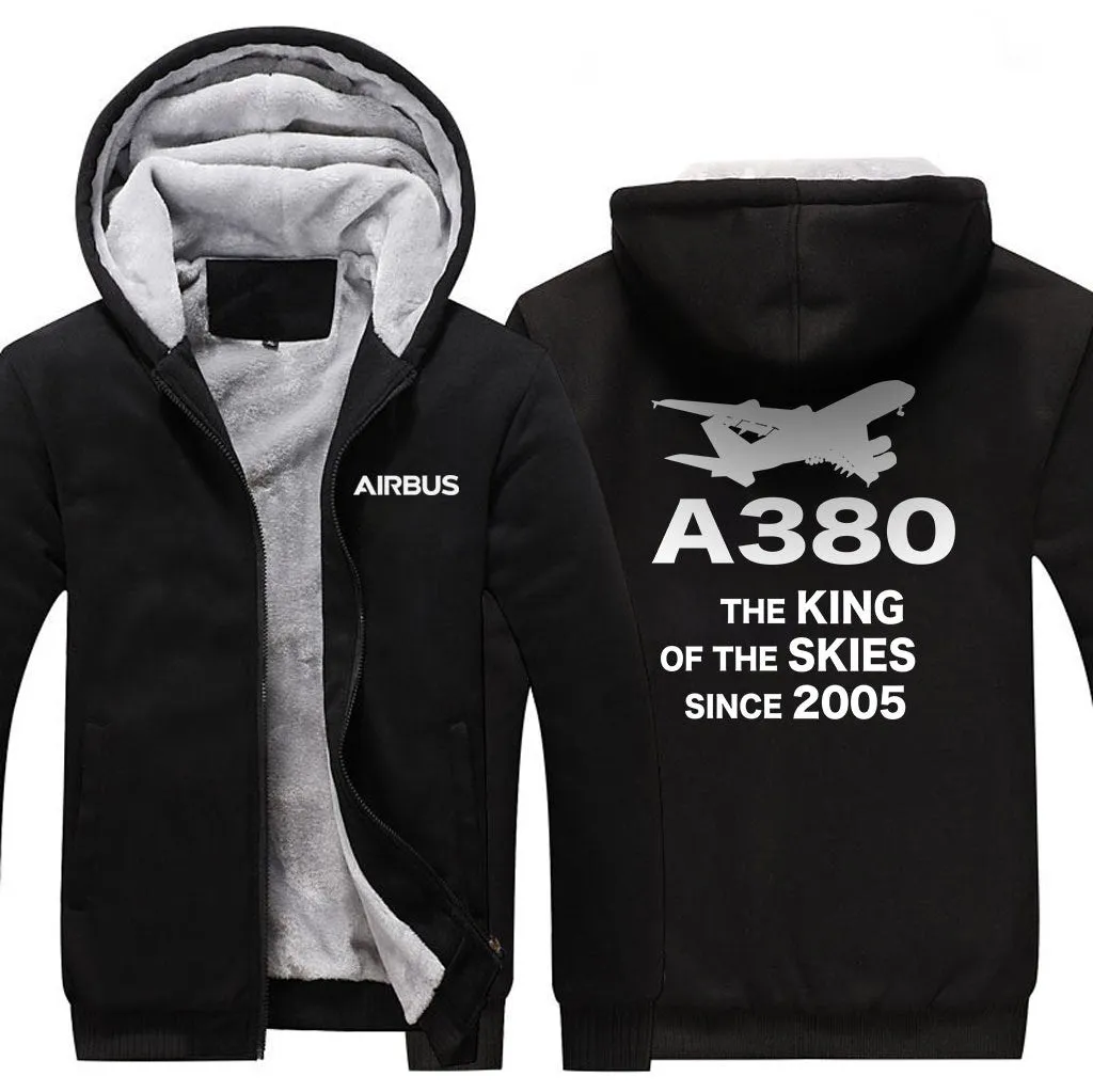 AIRBUS A380 THE KING OF THE SKIES SINCE 2005 WINTER THICK ZIP SWEATSHIRTS