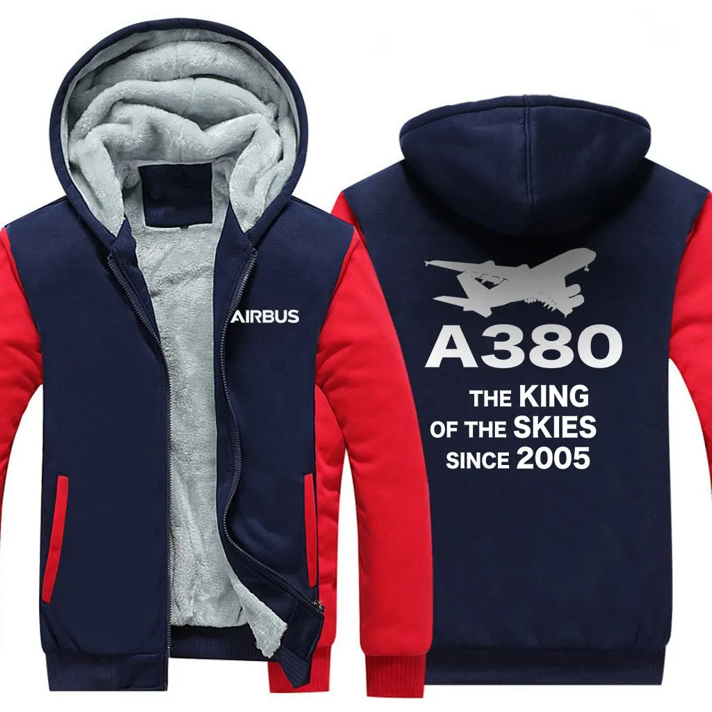 AIRBUS A380 THE KING OF THE SKIES SINCE 2005 WINTER THICK ZIP SWEATSHIRTS