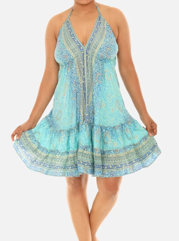 Art Silk Printed Halter Dress