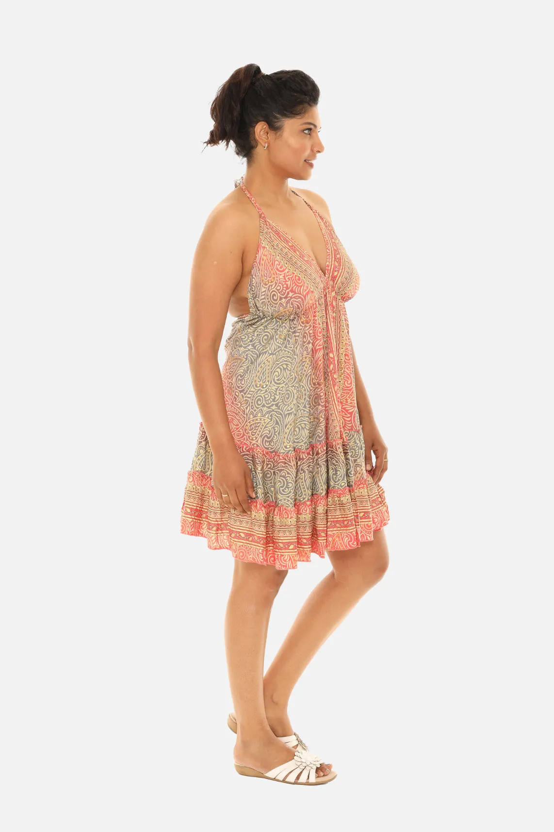 Art Silk Printed Halter Dress