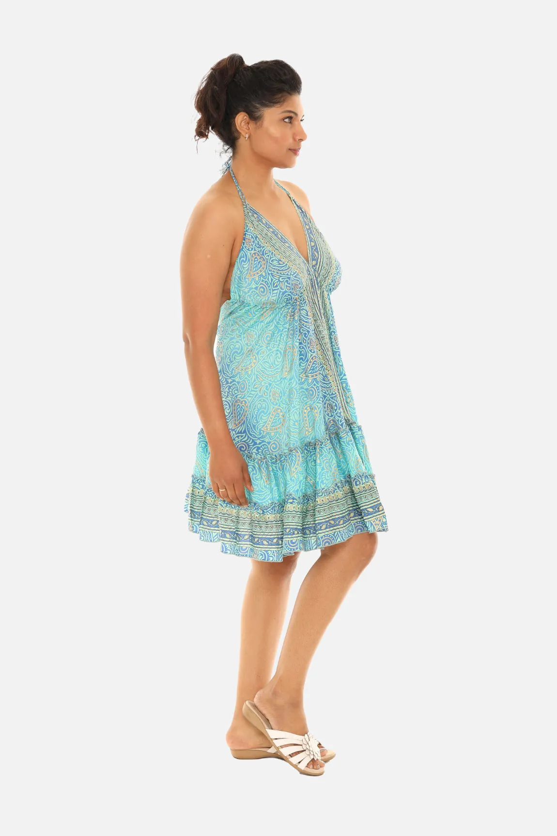 Art Silk Printed Halter Dress