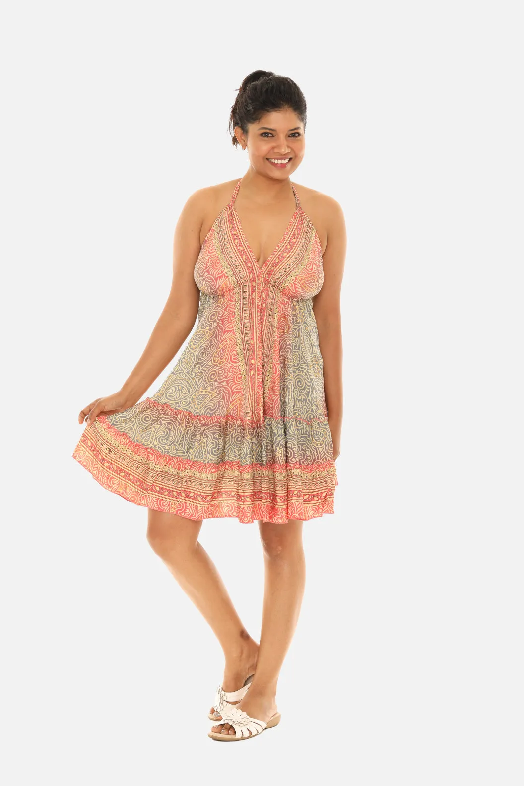 Art Silk Printed Halter Dress