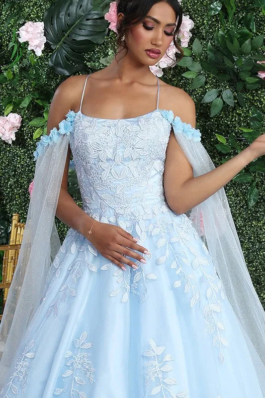 Baby Blue Botanic Lace 3D Floral Applique Cape Sleeve Quince