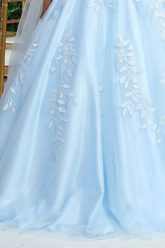 Baby Blue Botanic Lace 3D Floral Applique Cape Sleeve Quince