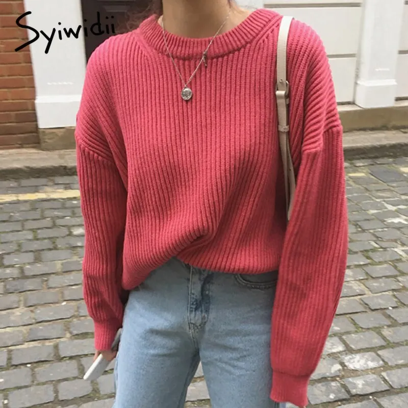 Back to College Joskaa Womens Fall Winter Sweaters 2024 New Oversized Knitted Pullover Long Sleeve O-neck Casual Loose Harajuku Striped Tops