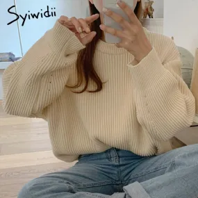 Back to College Joskaa Womens Fall Winter Sweaters 2024 New Oversized Knitted Pullover Long Sleeve O-neck Casual Loose Harajuku Striped Tops