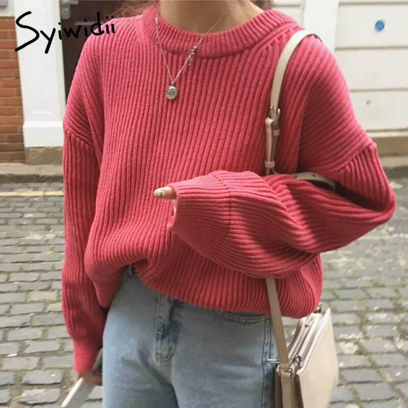 Back to College Joskaa Womens Fall Winter Sweaters 2024 New Oversized Knitted Pullover Long Sleeve O-neck Casual Loose Harajuku Striped Tops
