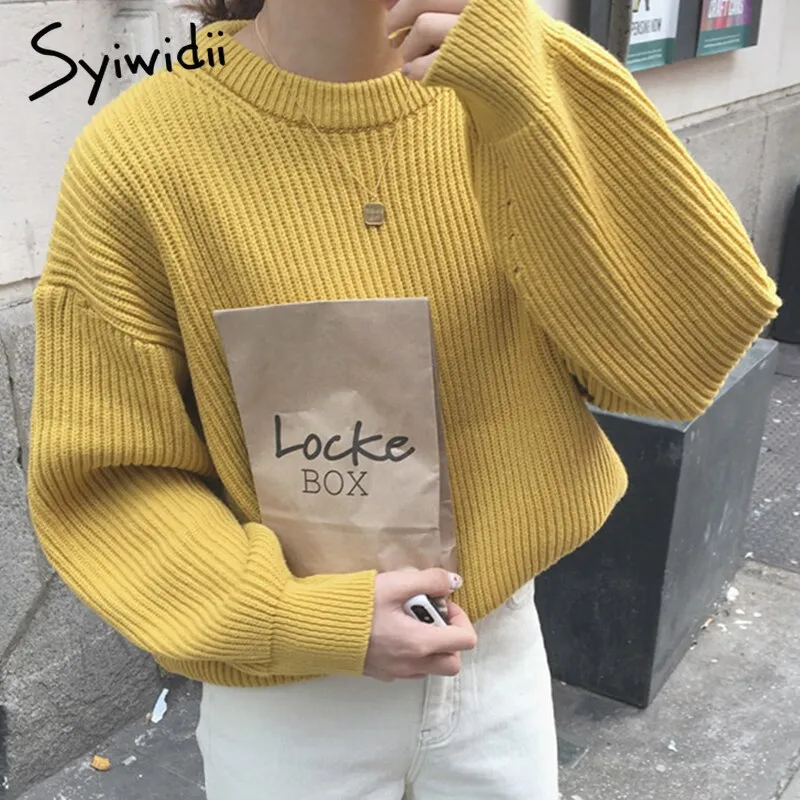 Back to College Joskaa Womens Fall Winter Sweaters 2024 New Oversized Knitted Pullover Long Sleeve O-neck Casual Loose Harajuku Striped Tops