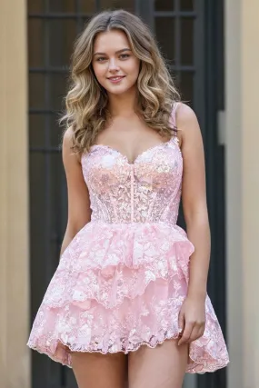 Beautiful Pearl Pink See-through Layers Homecoming Dresses