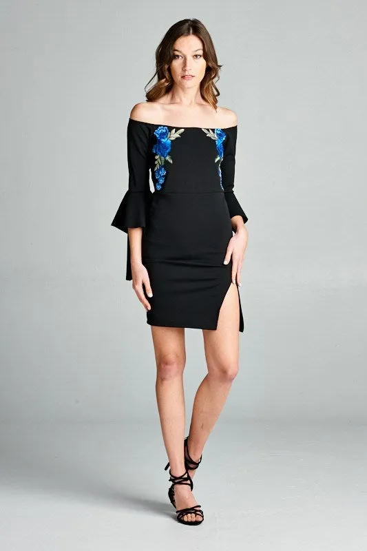 Black Embroidered Off-Shoulder
