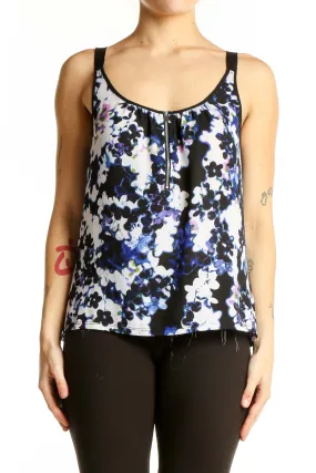 Blue Floral Print Sleeveless Tank Top