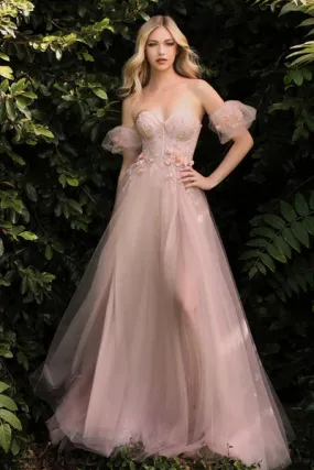 Blush Strapless Floral Ball Gown