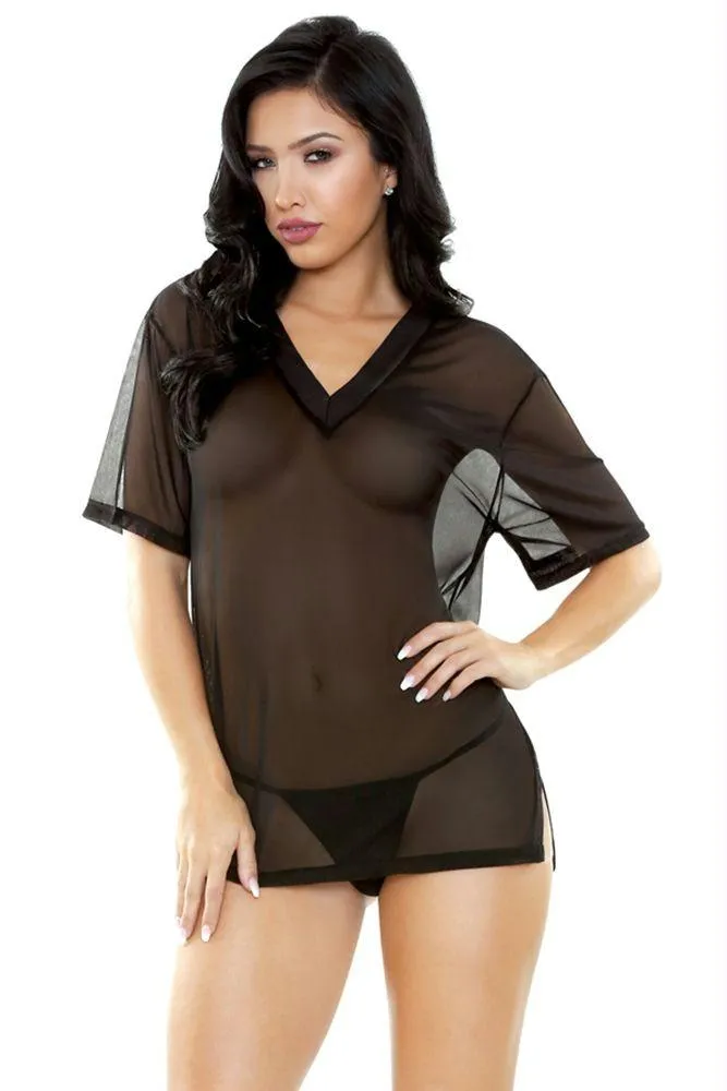 Brandy Mesh V-Neck Sleep Shirt and G-String in OS