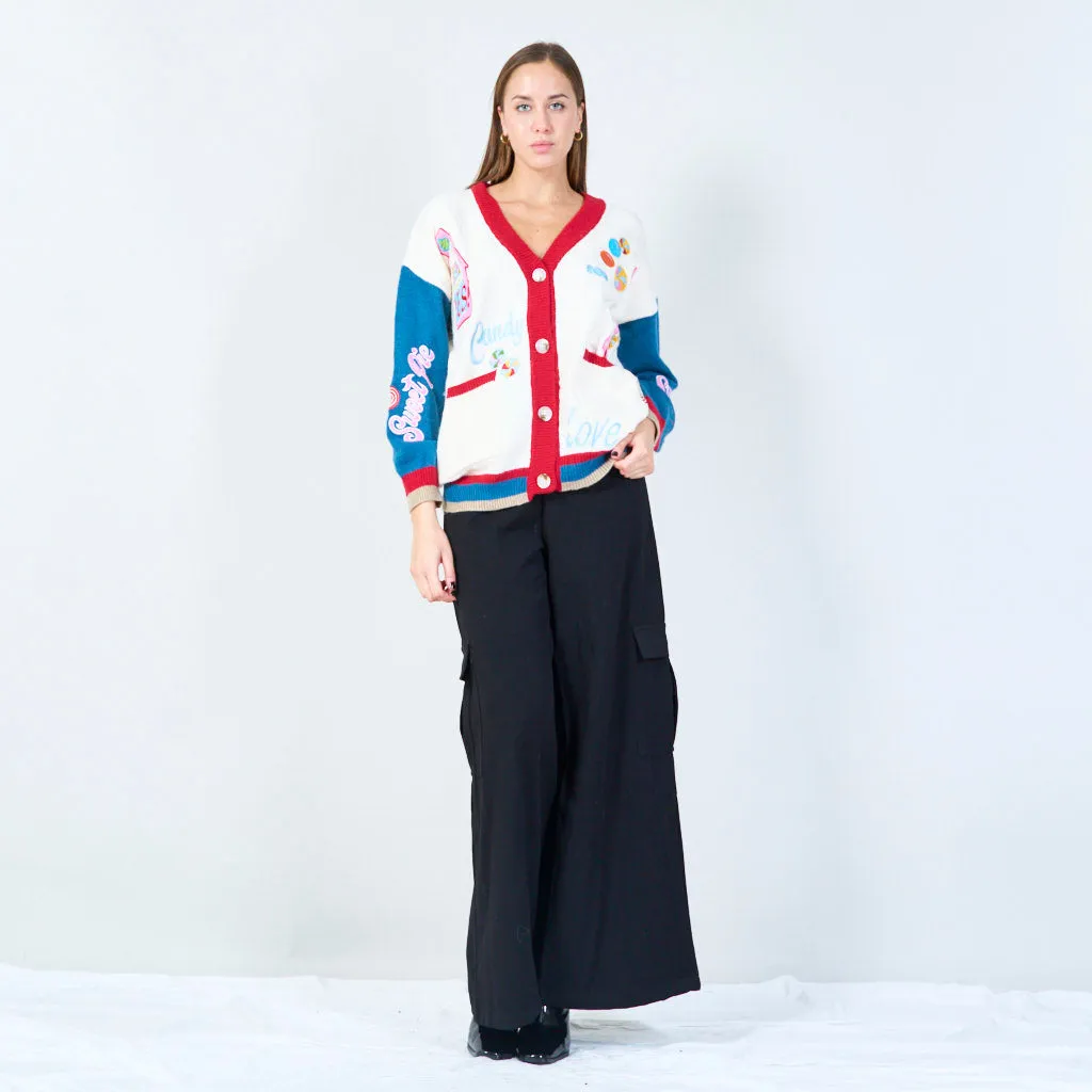Candy-themed embroidered cardigan wholesale