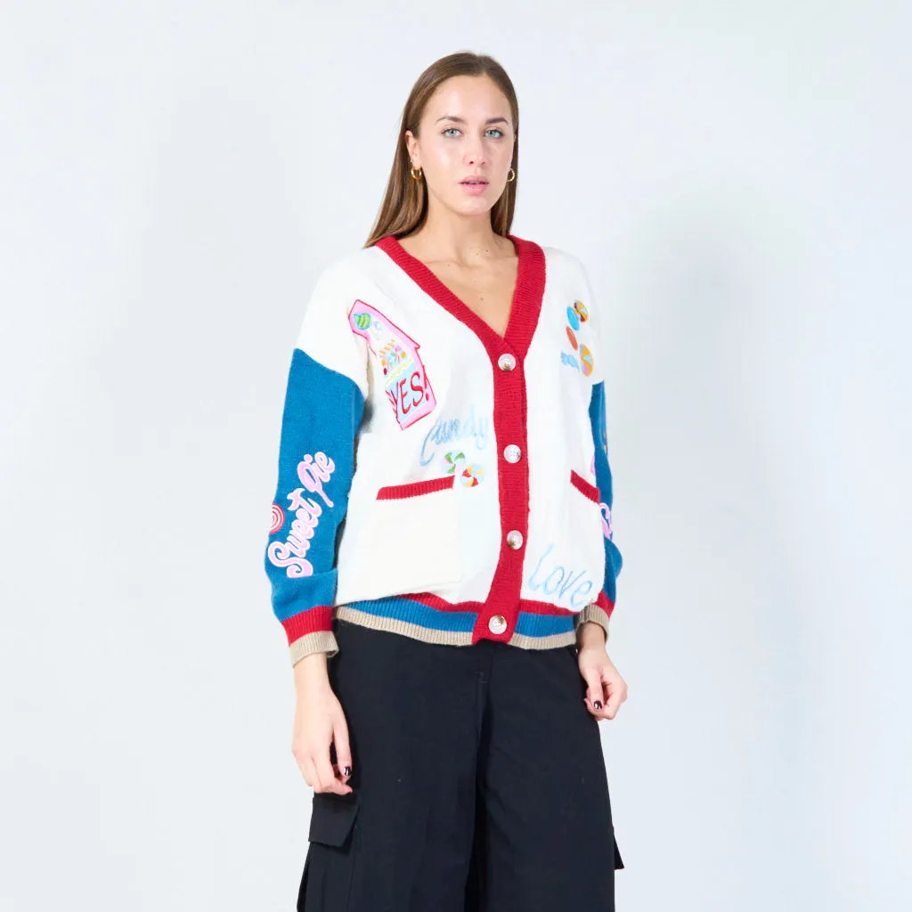 Candy-themed embroidered cardigan wholesale