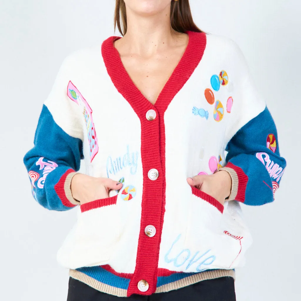 Candy-themed embroidered cardigan wholesale