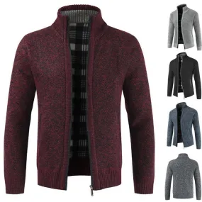 Casual Slim Full Zip Thick Knitted Cardigan Sweaters with Pockets