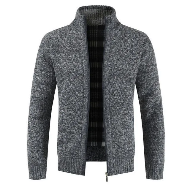 Casual Slim Full Zip Thick Knitted Cardigan Sweaters with Pockets