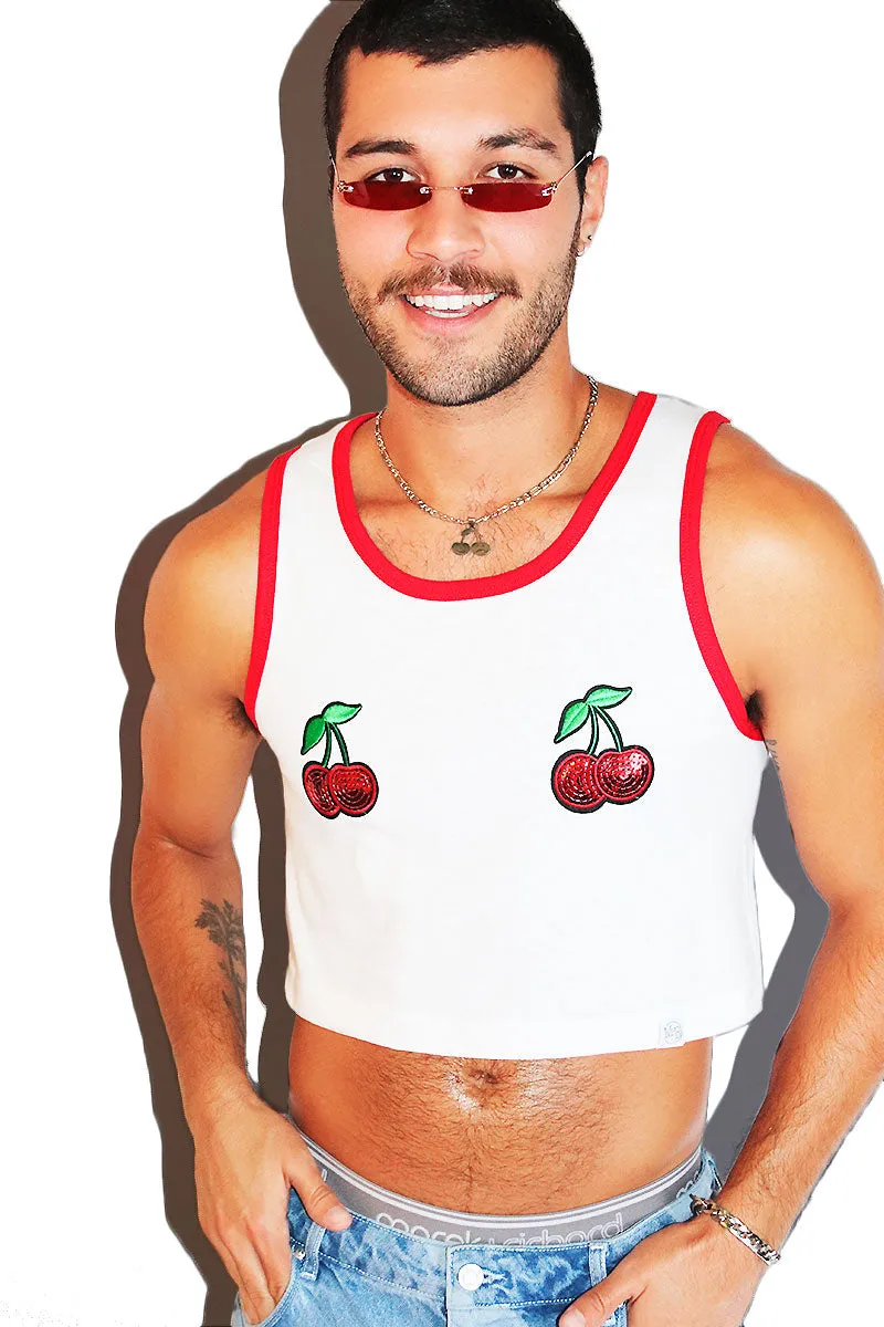 Cherries Pasties Crop Ringer Racerback Tank- Red