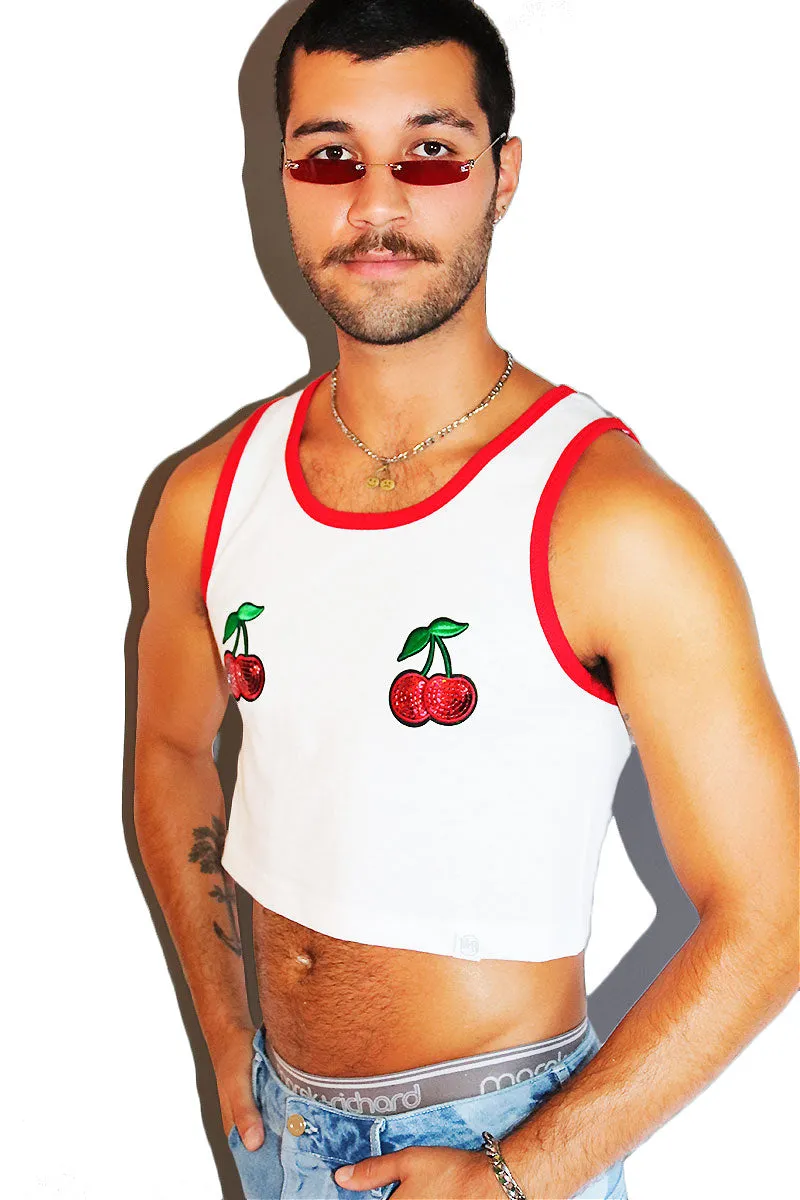 Cherries Pasties Crop Ringer Racerback Tank- Red
