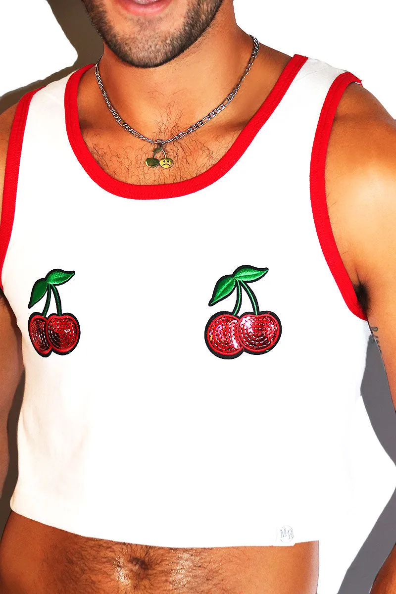 Cherries Pasties Crop Ringer Racerback Tank- Red