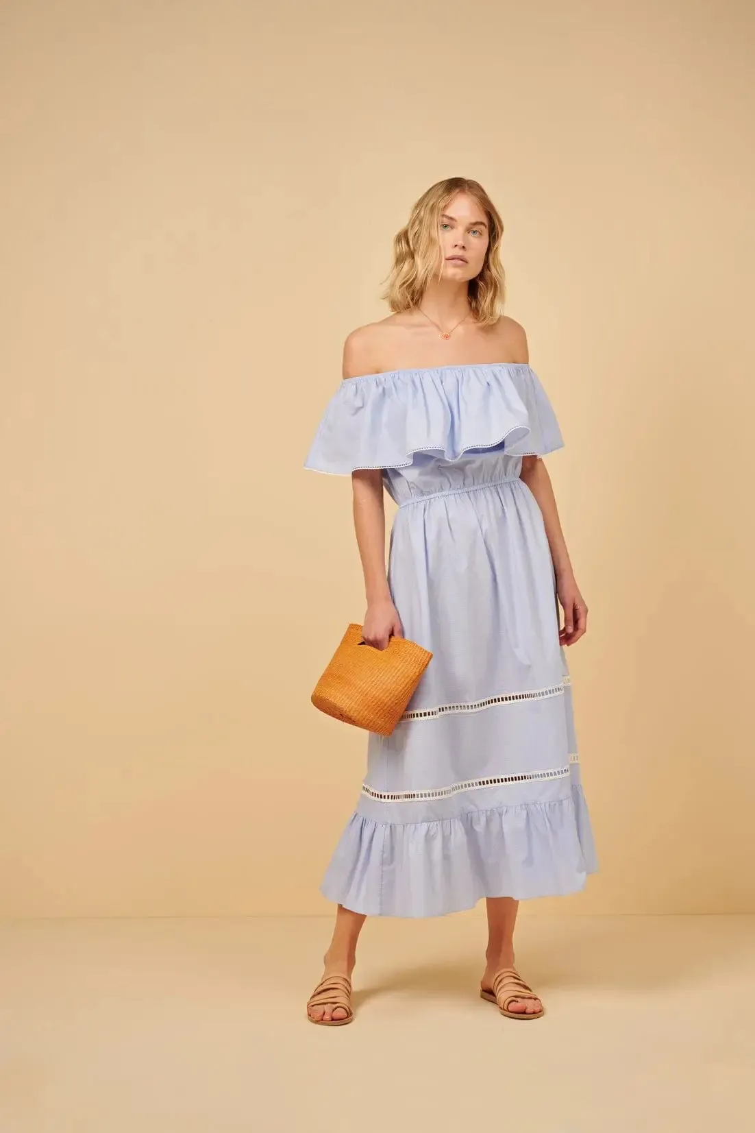 Chrysanthi Poplin Off Shoulder Long Dress