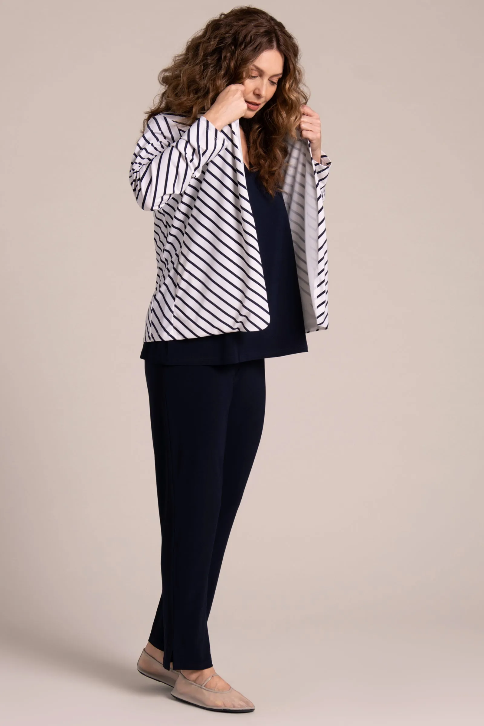 Classic Jacket with Pleated Sleeves | Navy Stripe