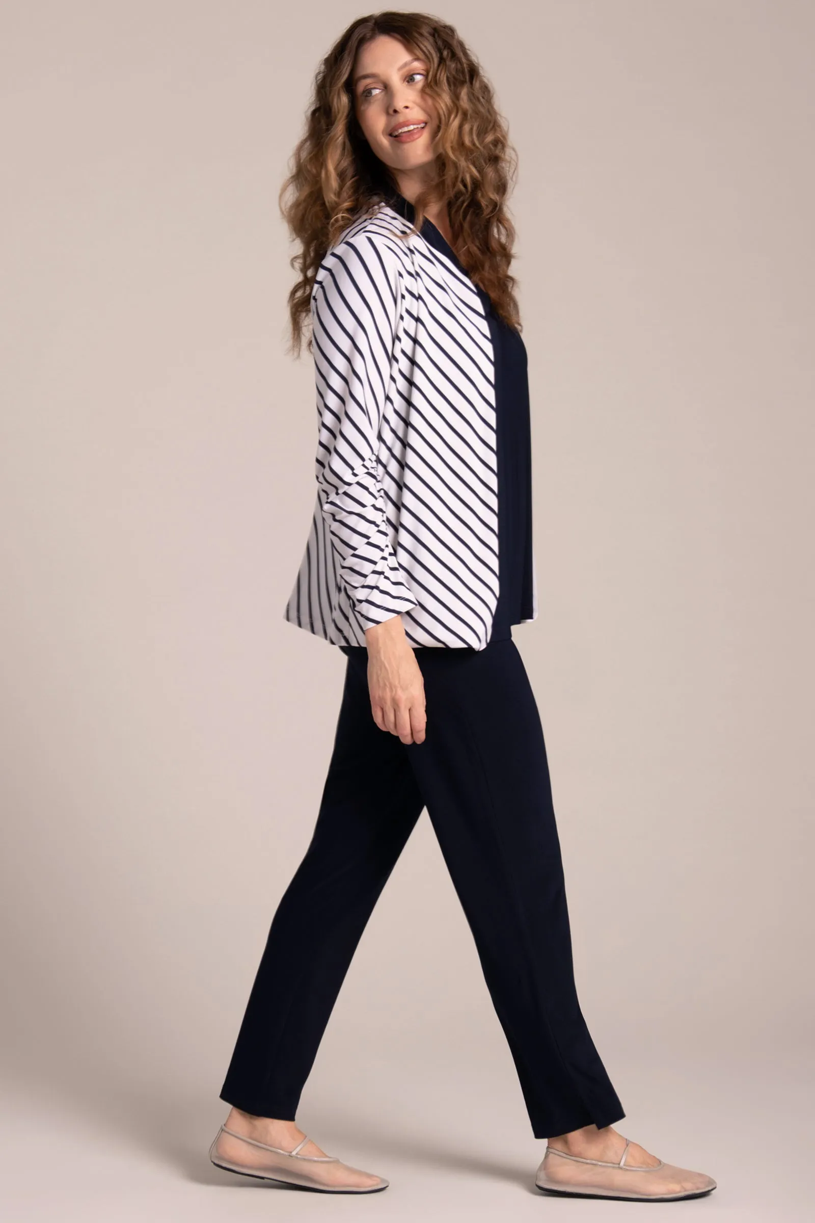 Classic Jacket with Pleated Sleeves | Navy Stripe