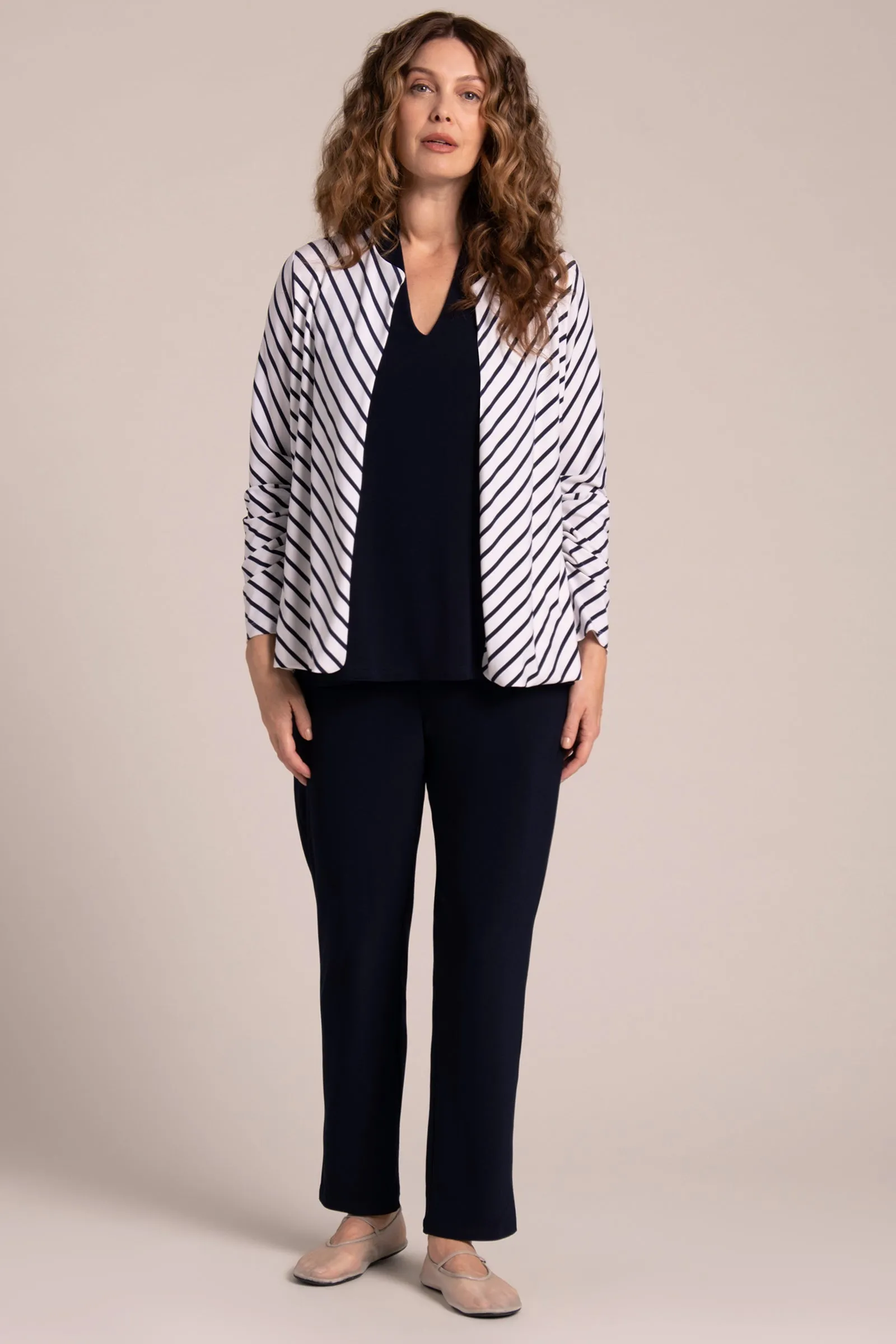 Classic Jacket with Pleated Sleeves | Navy Stripe
