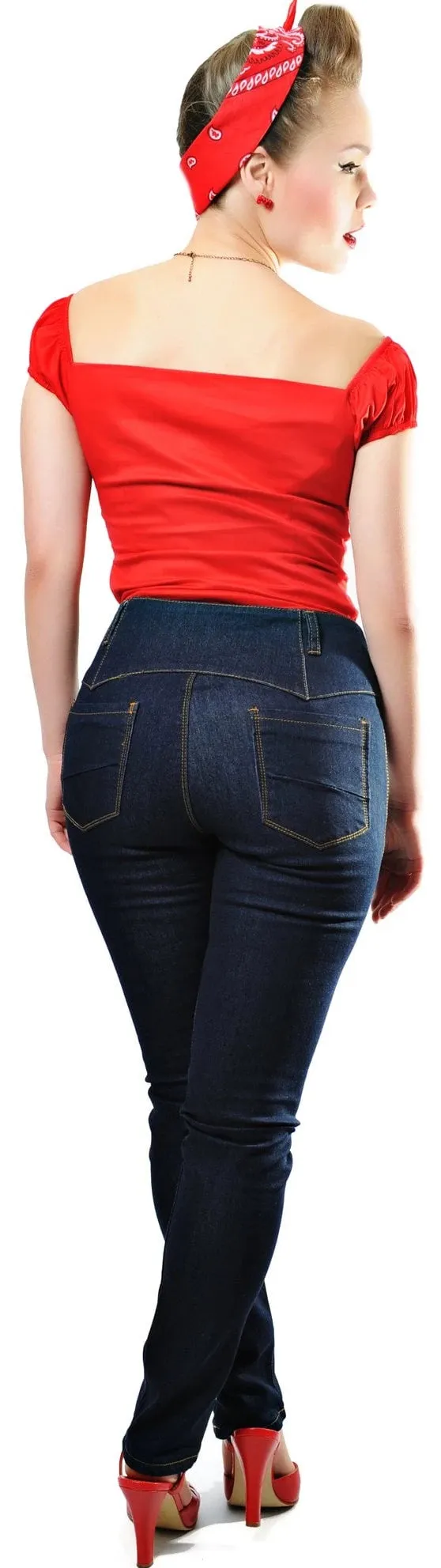 Collectif Rebel Kate Skinny 50s High Waisted Navy Blue Denim Jeans
