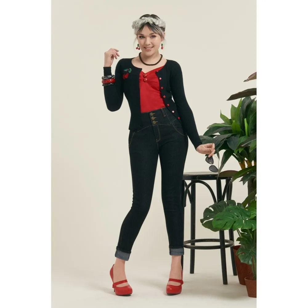 Collectif Rebel Kate Skinny 50s High Waisted Navy Blue Denim Jeans