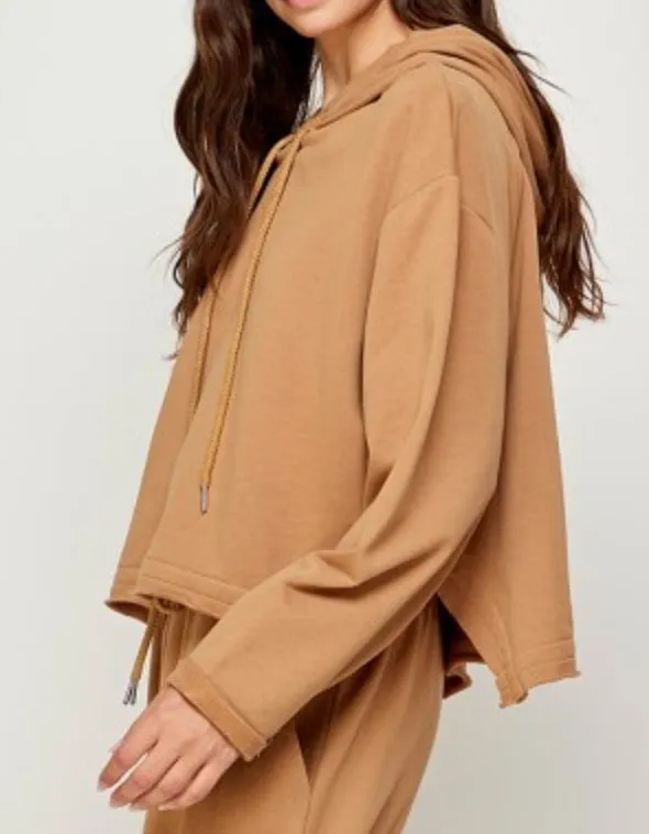 Drop Shoulder Raw Hem Oversized Hoodie