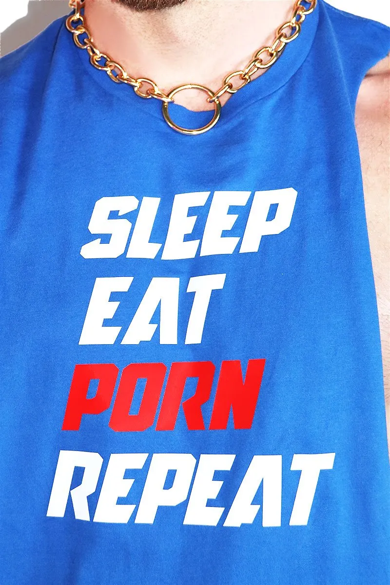 Eat Porn Repeat Low Arm Shedder Tank- Royal