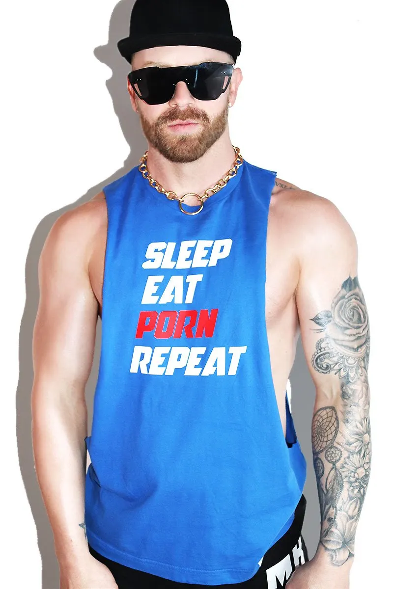 Eat Porn Repeat Low Arm Shedder Tank- Royal