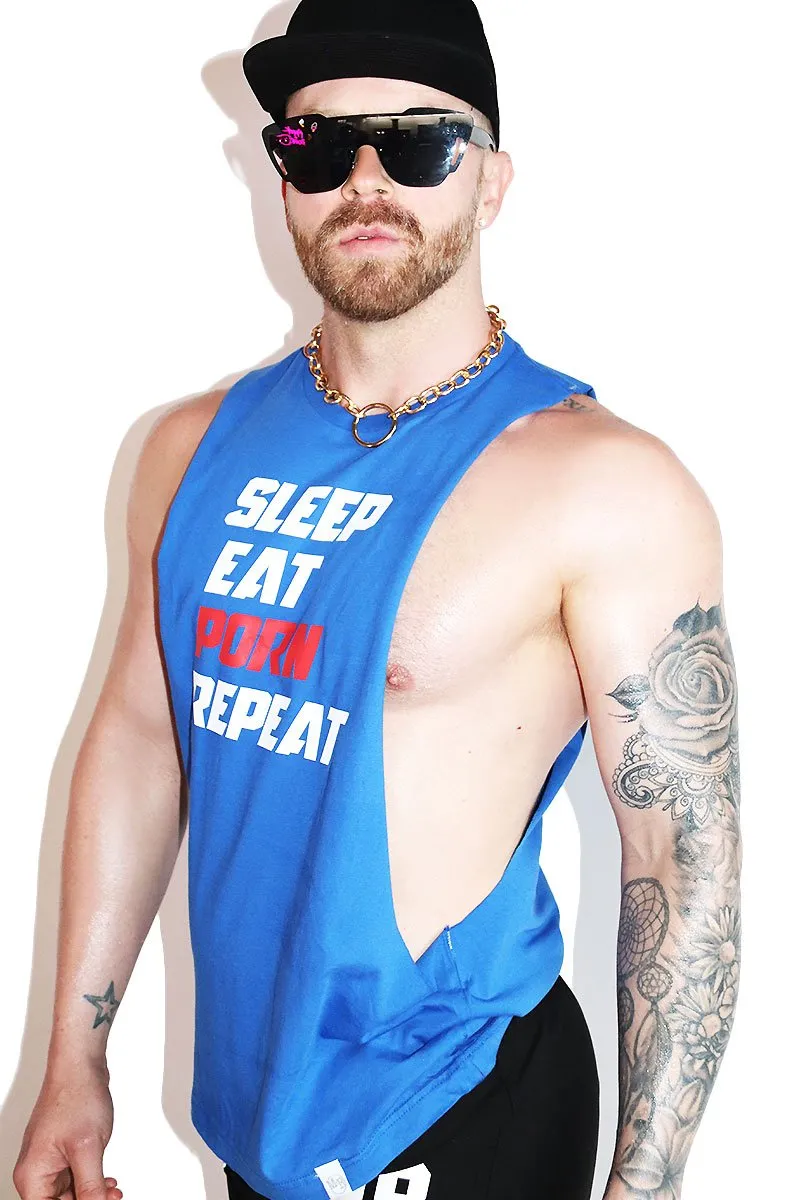 Eat Porn Repeat Low Arm Shedder Tank- Royal