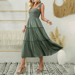 Elegant Backless Pleated Ruffles Long Dress for Women