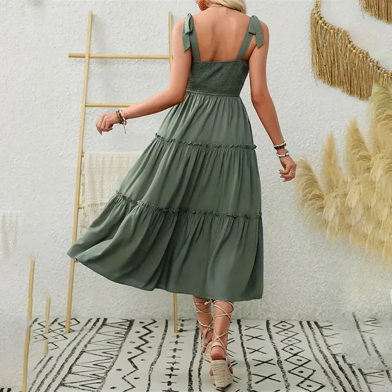 Elegant Backless Pleated Ruffles Long Dress for Women