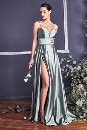 Eucalyptus Suspender Slit Satin Dress