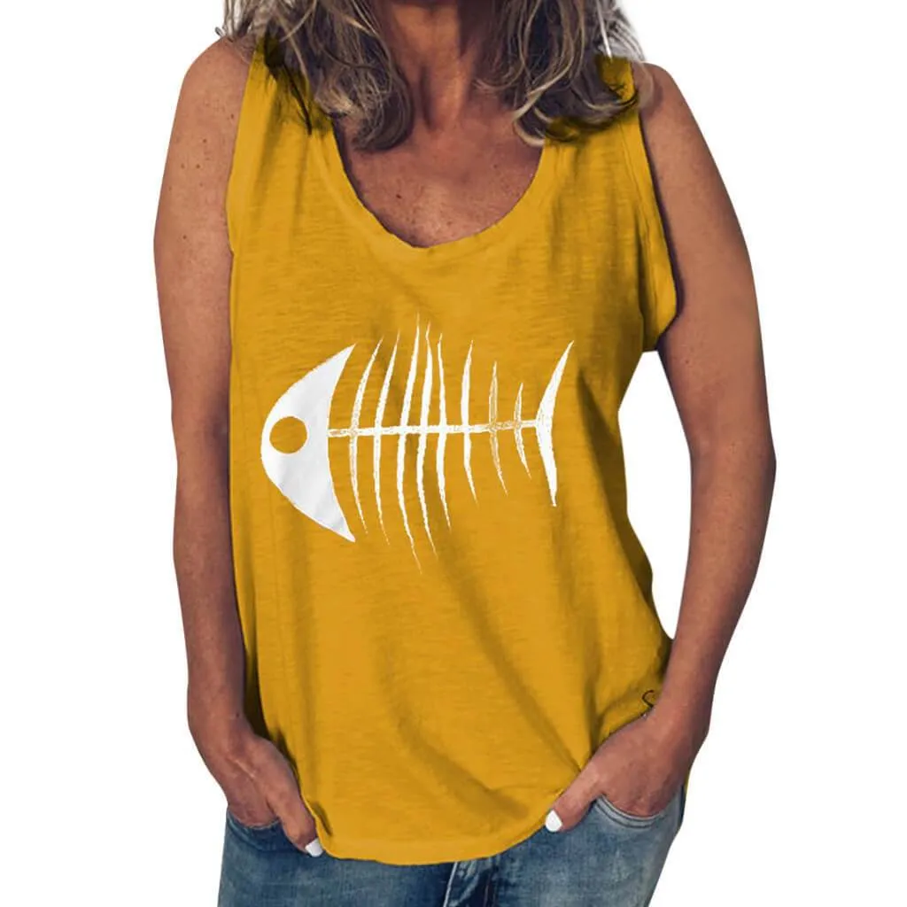Fish Bone Loose V-neck T-shirt