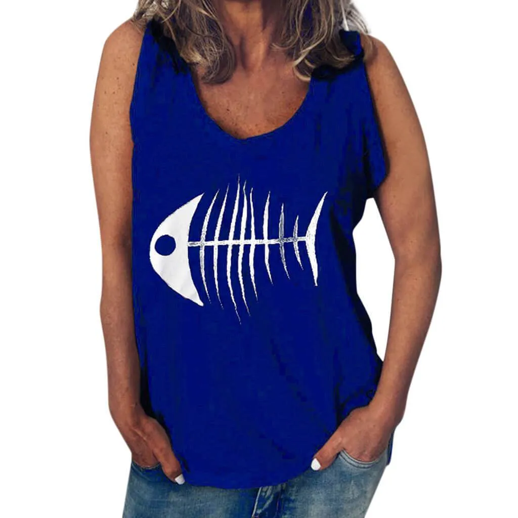 Fish Bone Loose V-neck T-shirt